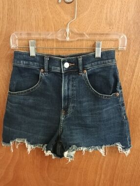 Express Dark Blue Frayed Hem High-Rise Denim Shorts